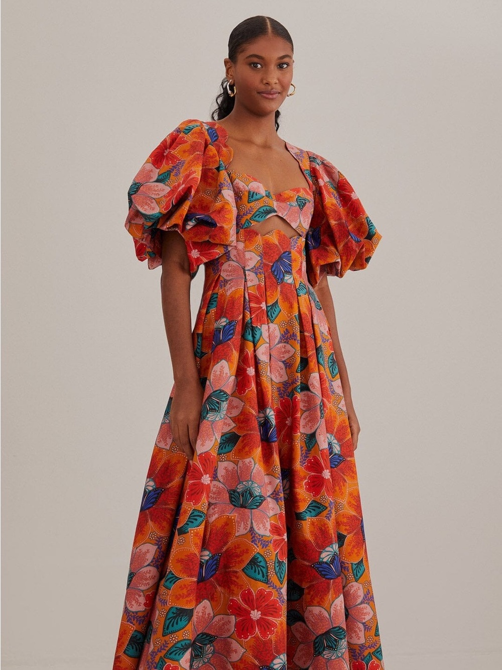 NWT Farm Rio Marias Floral Midi Dress Orange Size Small
